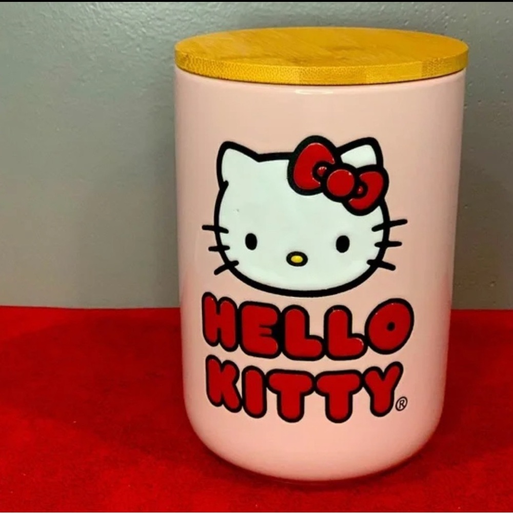 Sanrio Hello Kitty Pink Cookie Jar w/ Bamboo Lid Collectible Gift 🎀FREE Shipping